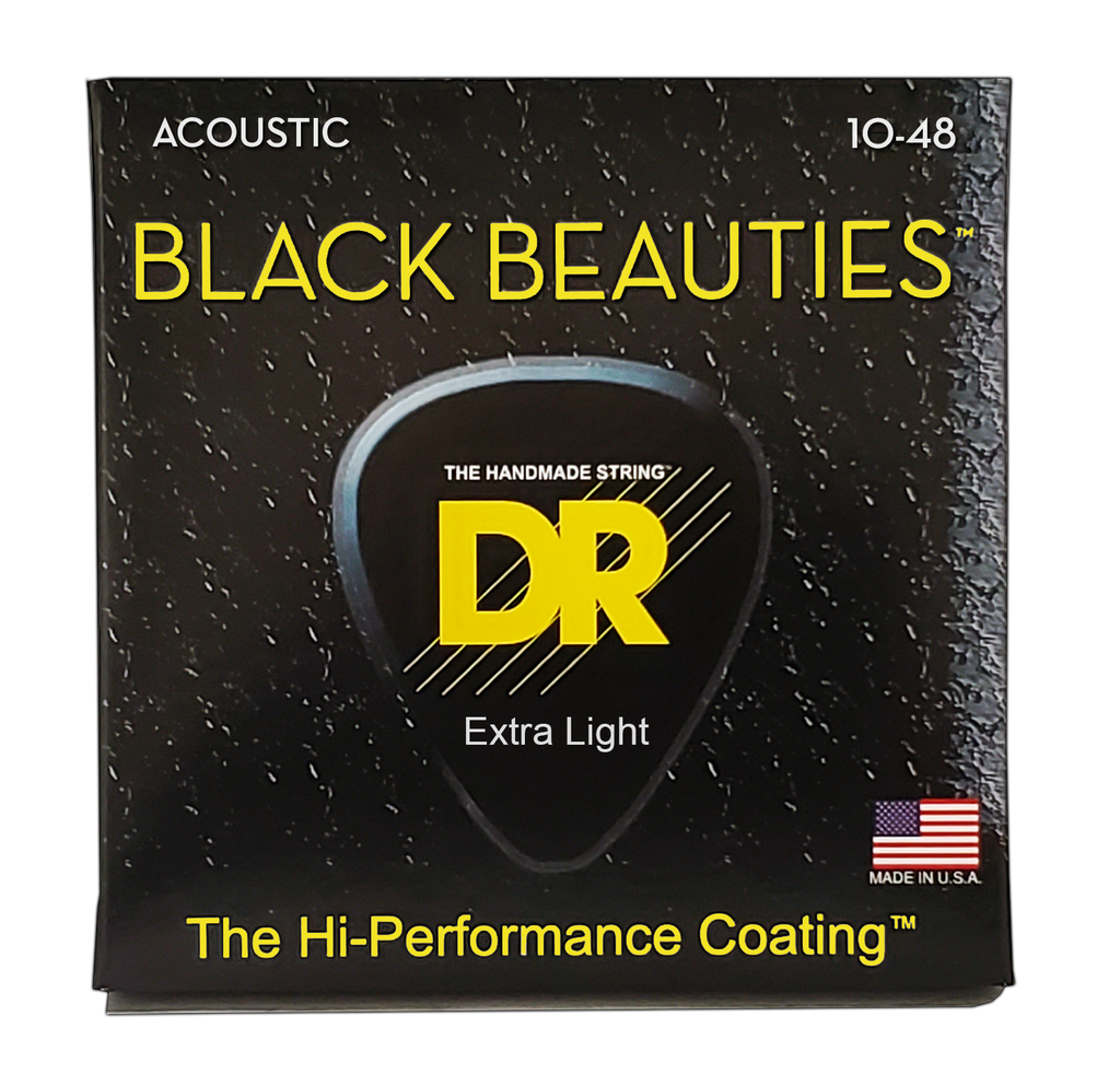 DR Strings Black Beauties Black Colored Acoustic Guitar Strings: Extra Light 10-48