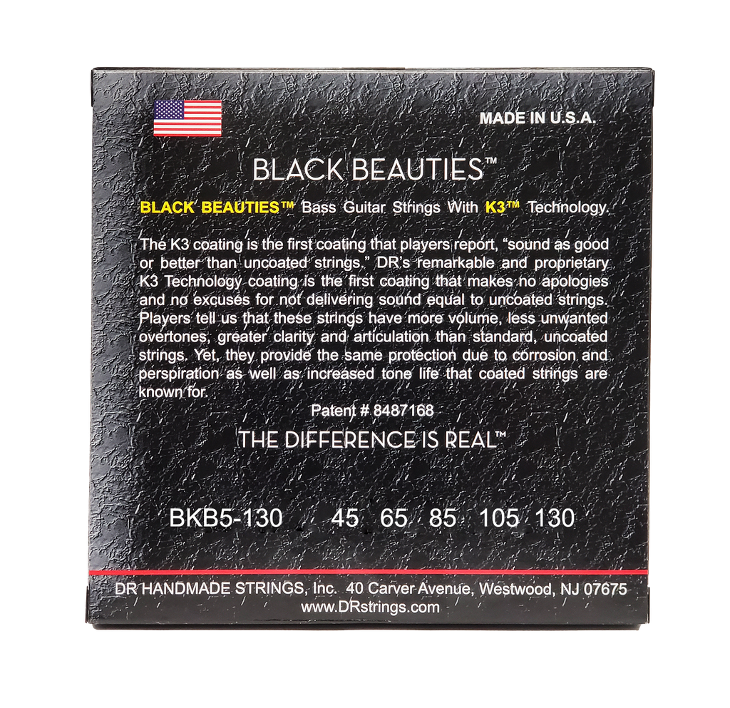 DR Strings Black Beauties Black Colored Bass Strings: 5-String Medium To Heavy 45-130