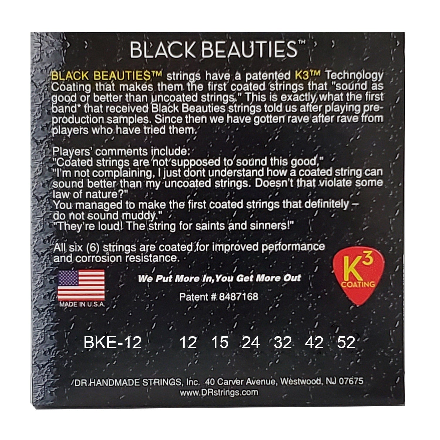 DR Strings Black Beauties Black Colored Electric Guitar Strings: Extra Heavy 12-52