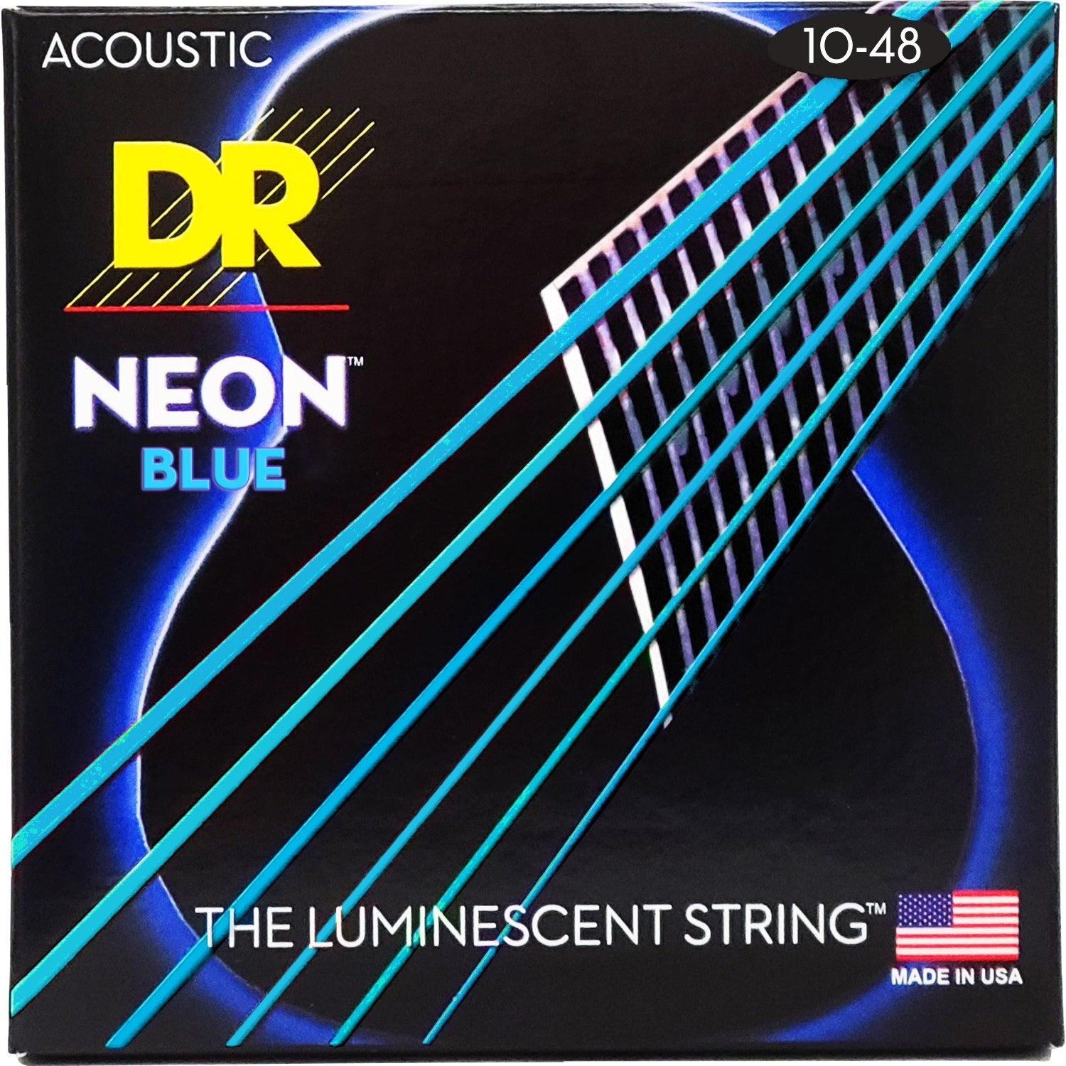 DR Strings Hi-Def Neon Blue Colored Acoustic Guitar Strings: Extra Light 10-48