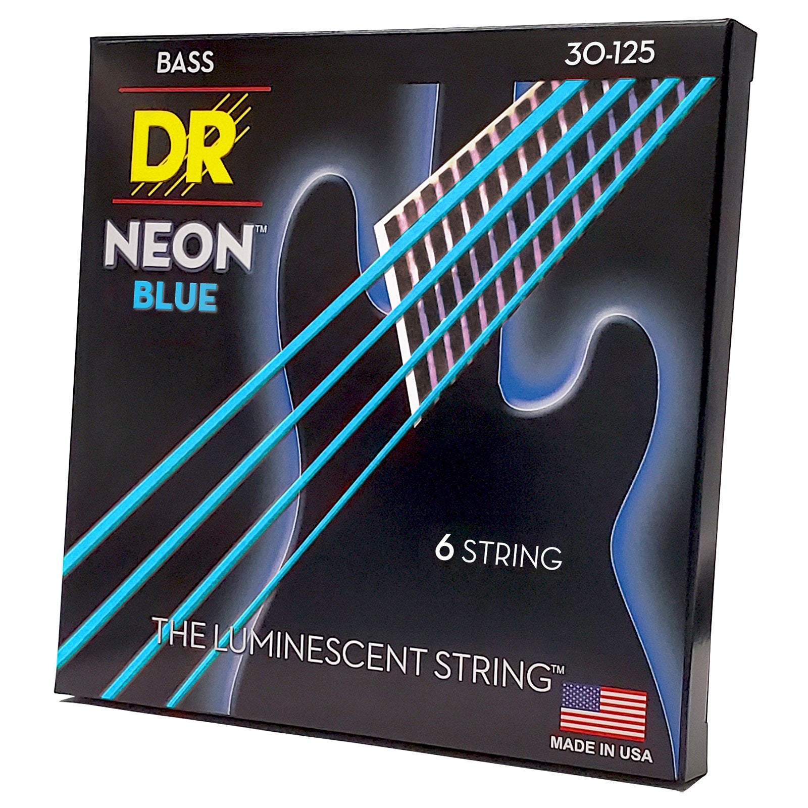 DR Strings Hi-Def Neon Blue Colored Bass Strings: 6-String Medium 30-125