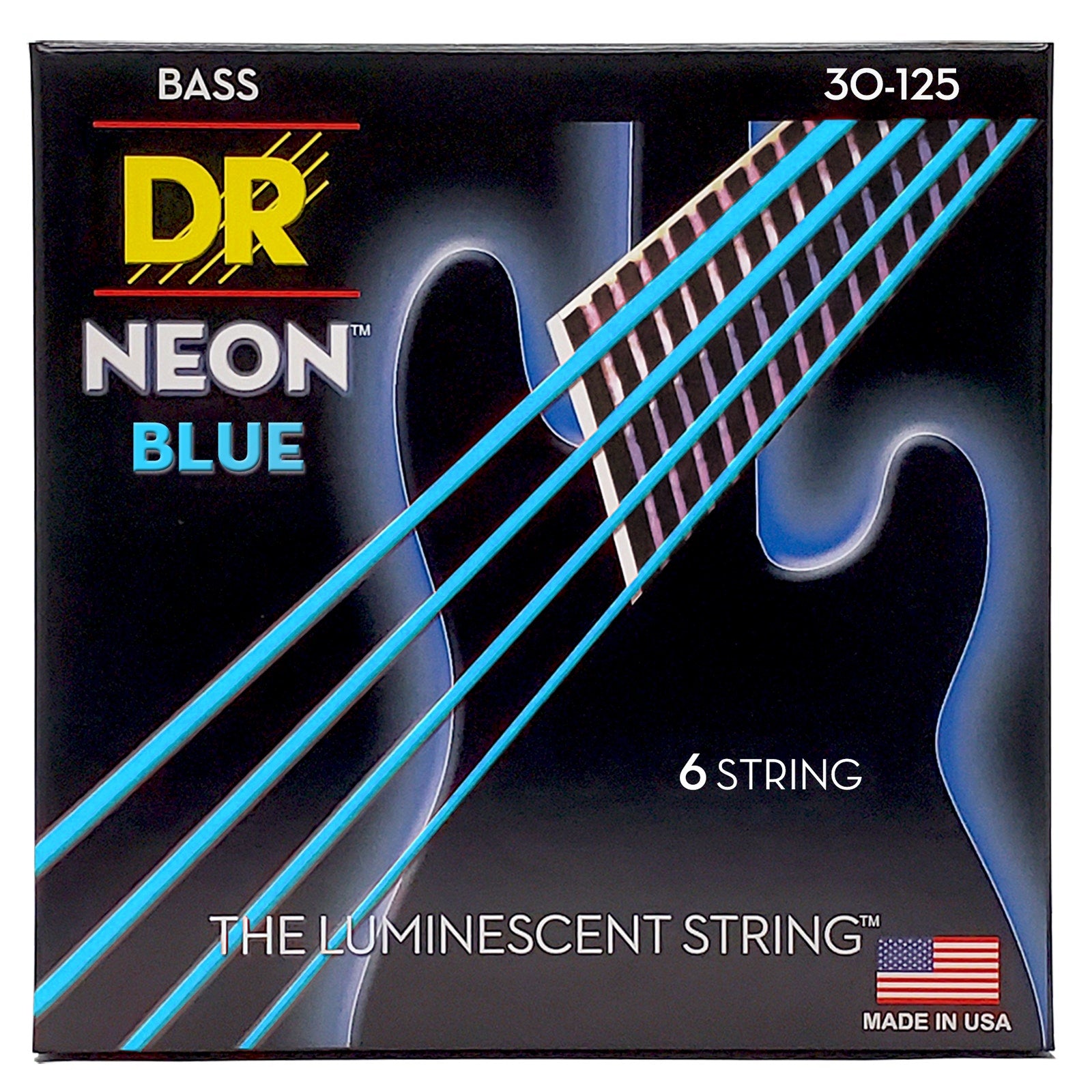 DR Strings Hi-Def Neon Blue Colored Bass Strings: 6-String Medium 30-125