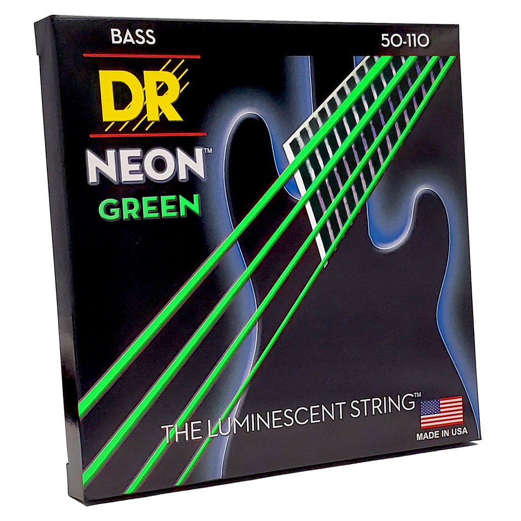 DR Strings Hi-Def Neon Green Colored Bass Strings: Heavy 50-110