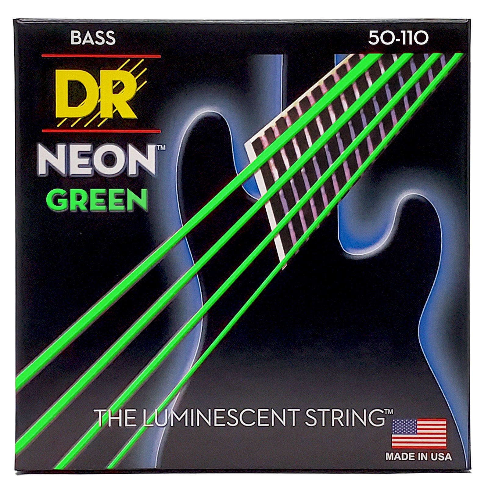 DR Strings Hi-Def Neon Green Colored Bass Strings: Heavy 50-110
