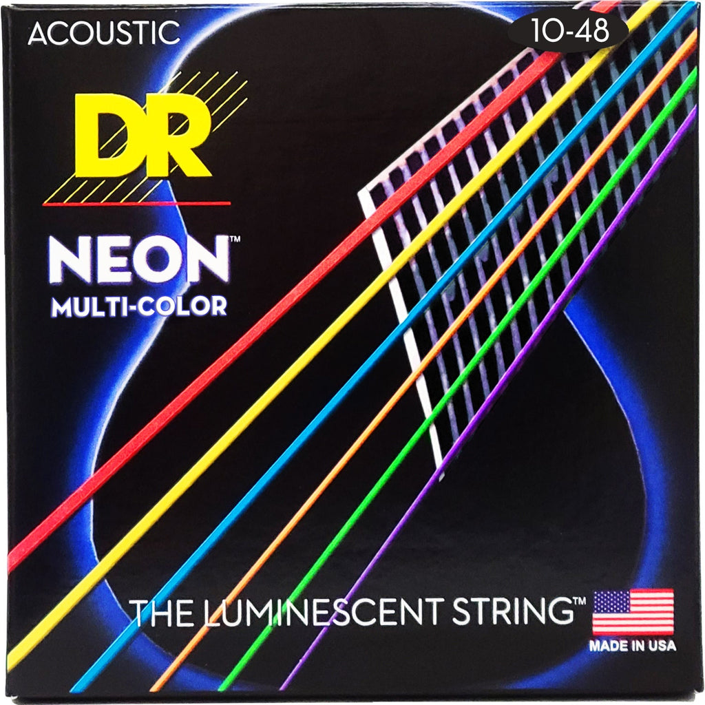 DR Strings Hi-Def Neon Multi-Color Colored Acoustic Guitar Strings: Extra Light 10-48