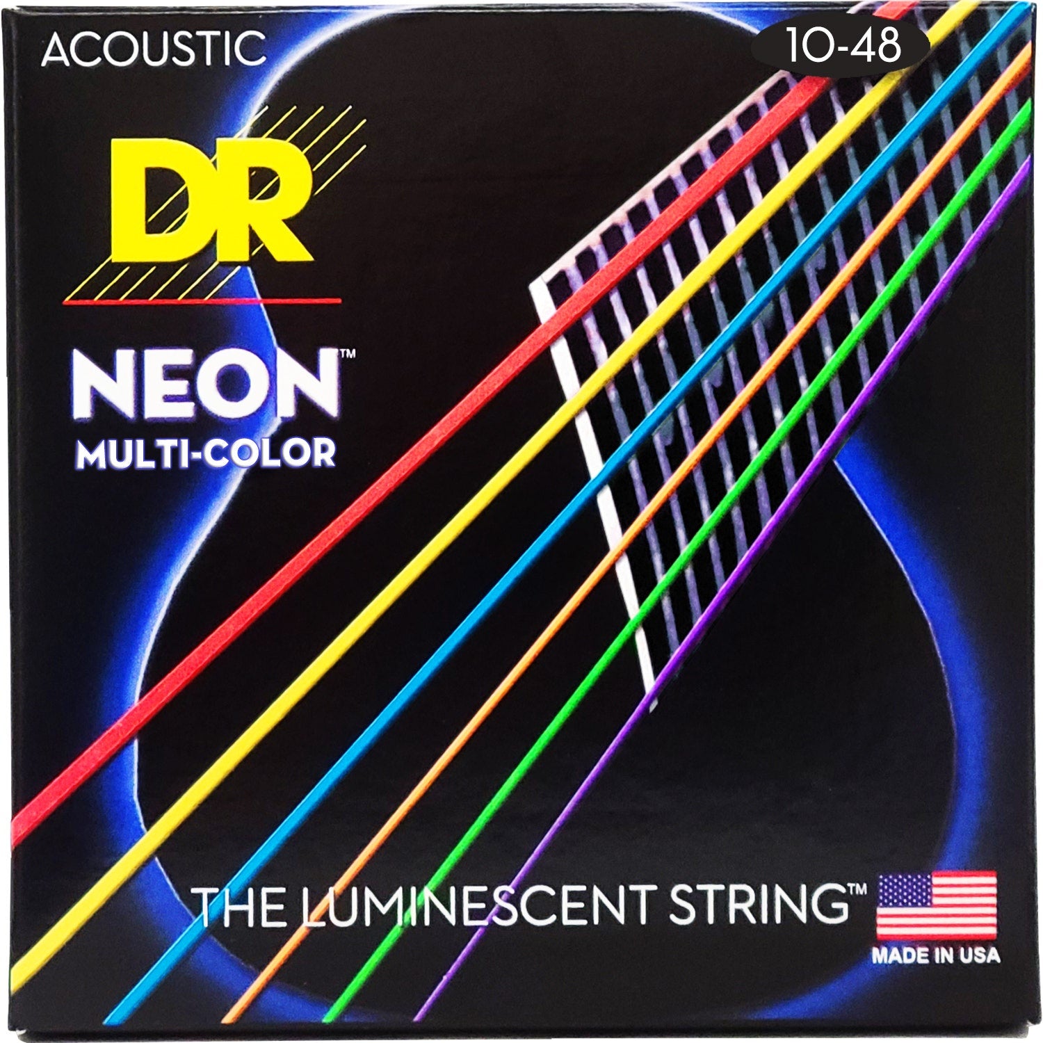 DR Strings Hi-Def Neon Multi-Color Colored Acoustic Guitar Strings: Extra Light 10-48