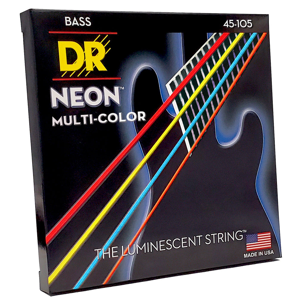 DR Strings Hi-Def Neon Multi-Color Colored Bass Strings: Medium 45-105