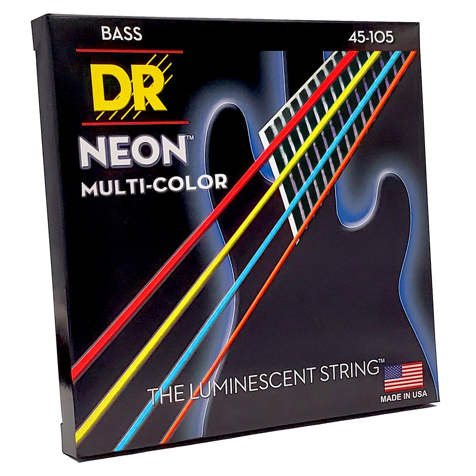 DR Strings Hi-Def Neon Multi-Color Colored Bass Strings: Medium 45-105