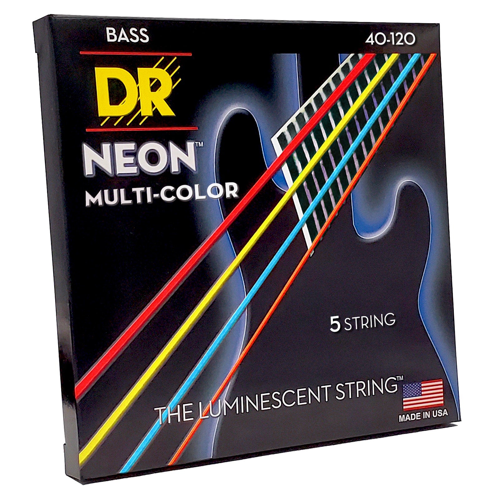 DR Strings Hi-Def Neon Multi-Color Colored Bass Strings: 5-String Light 40-120