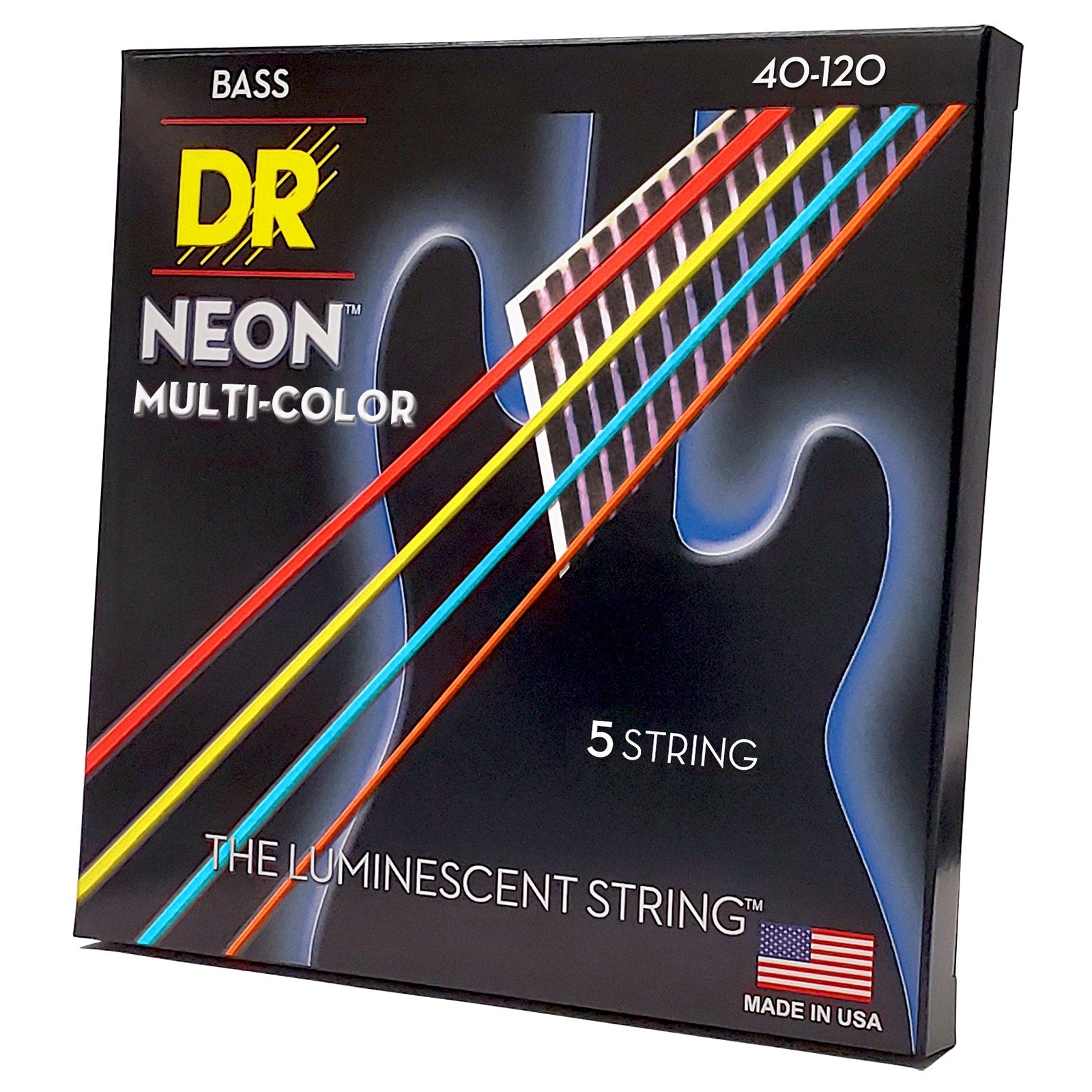 DR Strings Hi-Def Neon Multi-Color Colored Bass Strings: 5-String Light 40-120