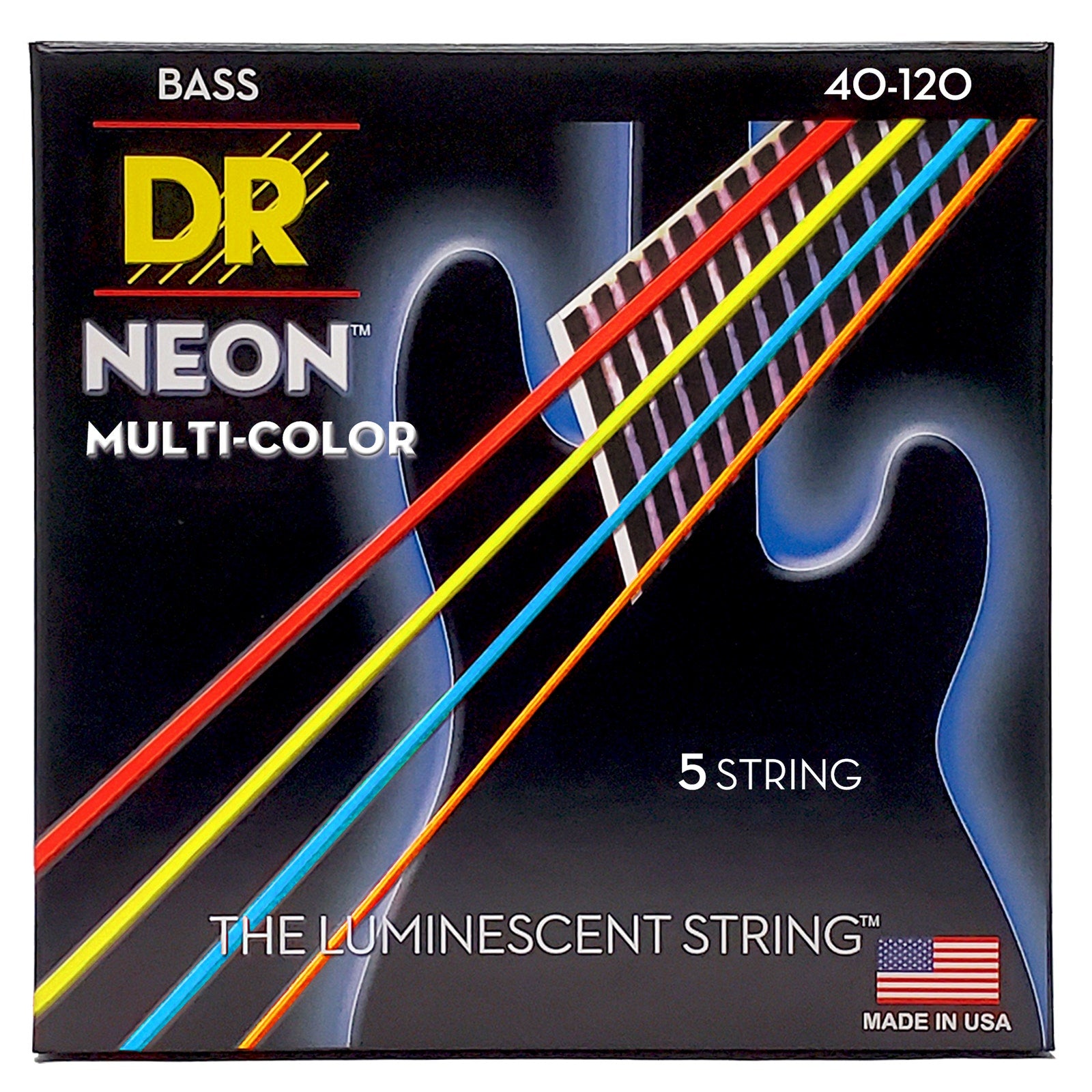 DR Strings Hi-Def Neon Multi-Color Colored Bass Strings: 5-String Light 40-120