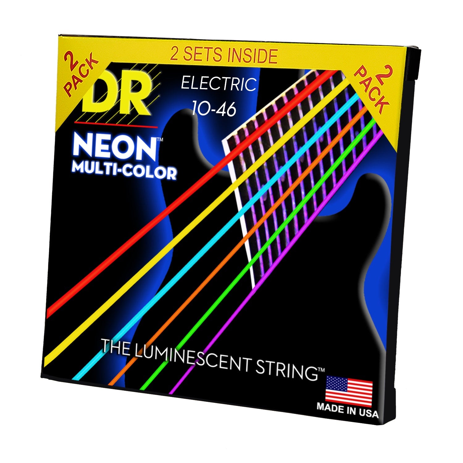 DR Strings Hi-Def Neon Multi-Color Colored Electric Guitar Strings: Medium 10-46 (2-Pack)
