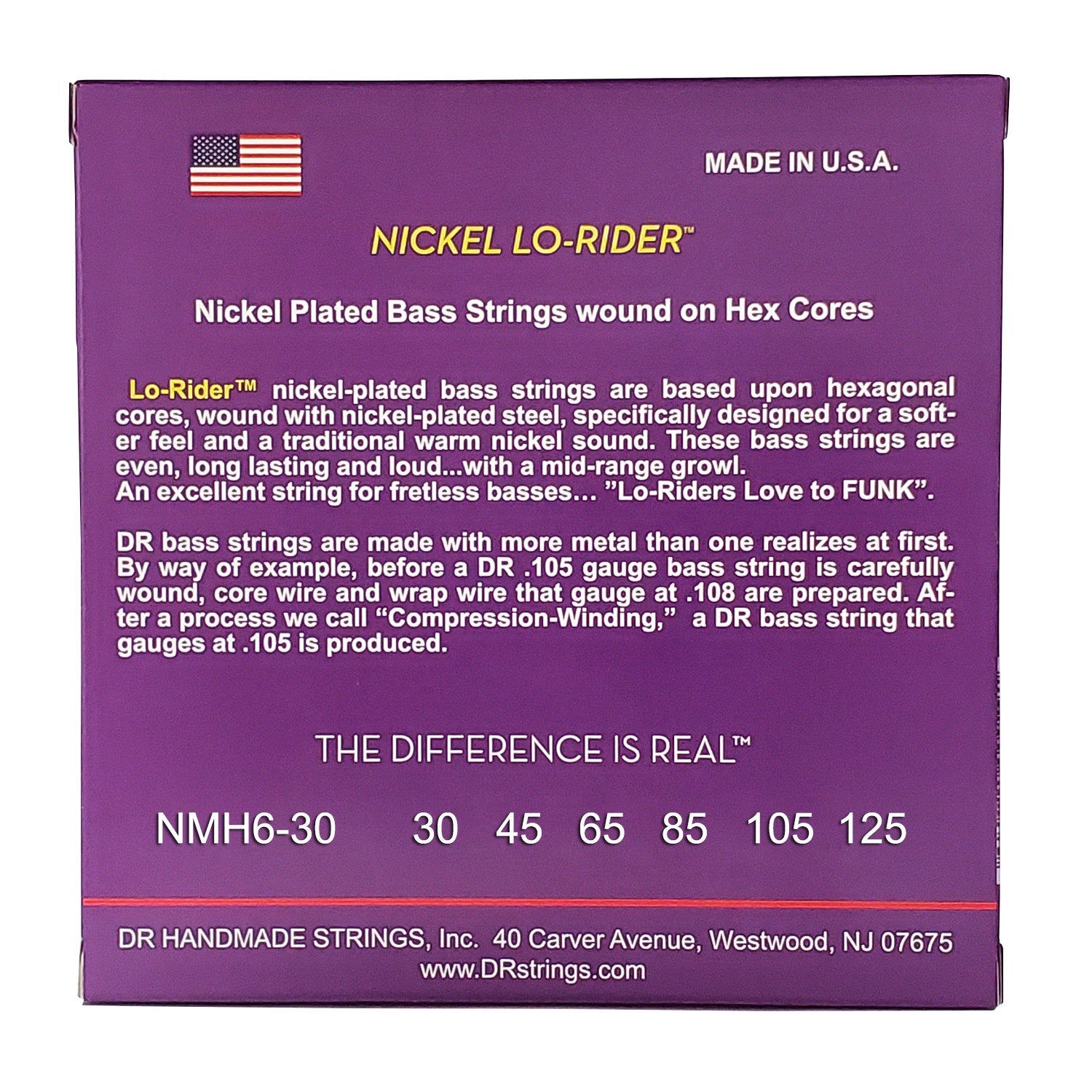 DR Strings Nickel Lo-Rider Nickel Plated Bass Strings: 6-String Medium 30-125