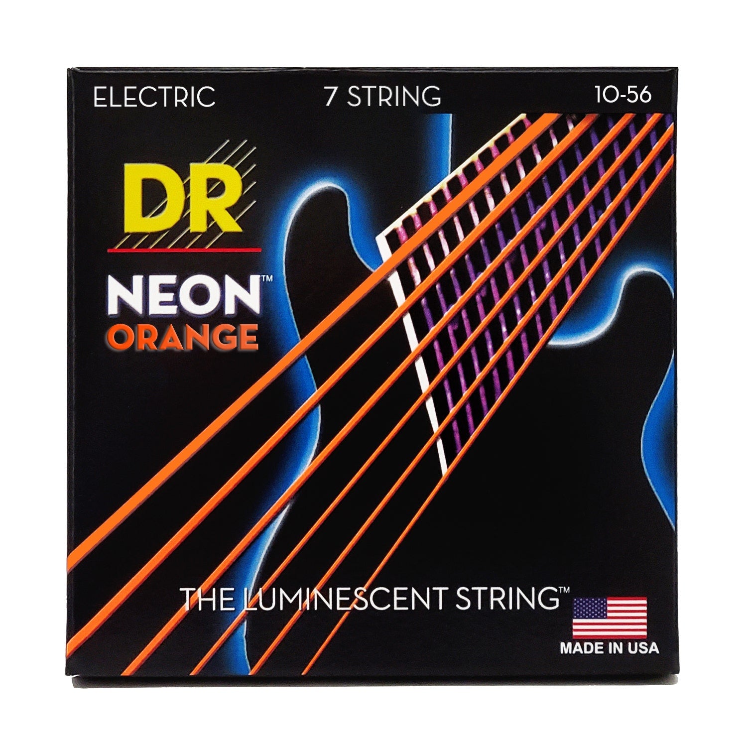 DR Strings Hi-Def Neon Orange Colored Electric Guitar Strings: 7-String Medium 10-56