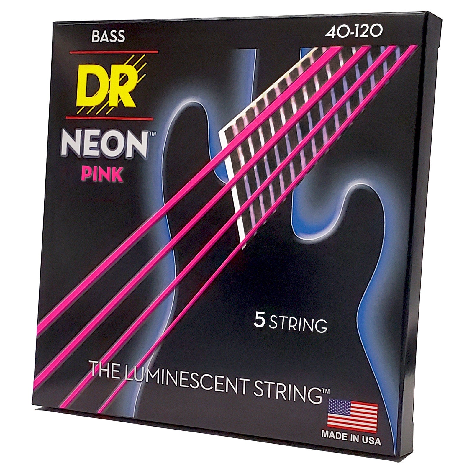 DR Strings Hi-Def Neon Pink Colored Bass Strings: 5-String Light 40-120