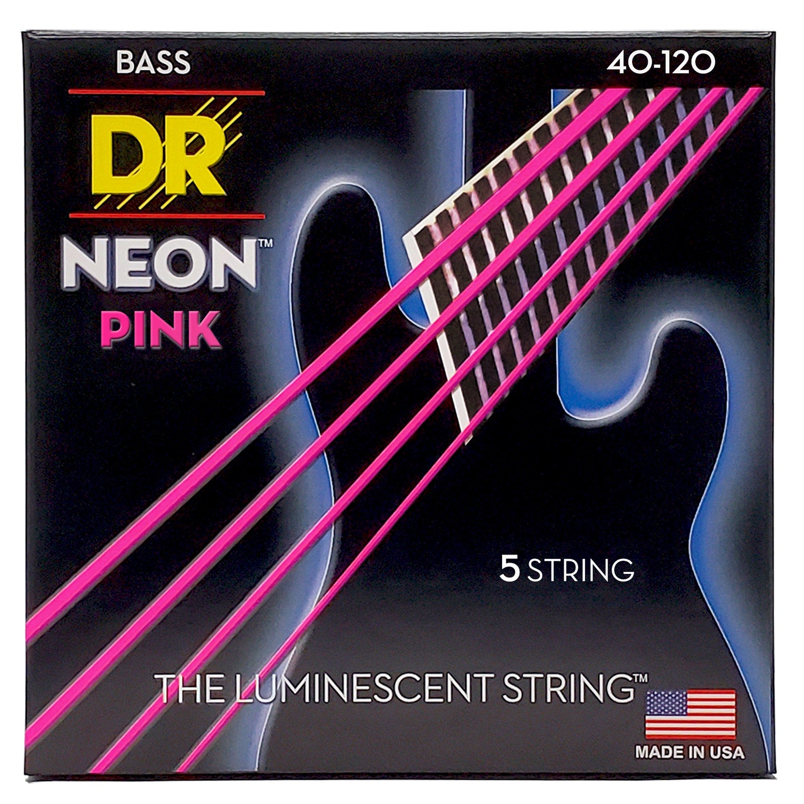 DR Strings Hi-Def Neon Pink Colored Bass Strings: 5-String Light 40-120