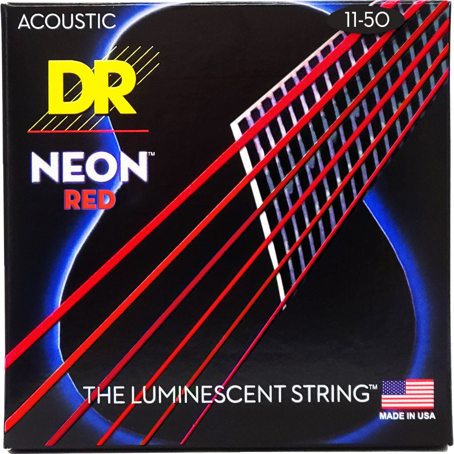 DR Strings Hi-Def Neon Red Colored Acoustic Guitar Strings: Custom Light 11-50