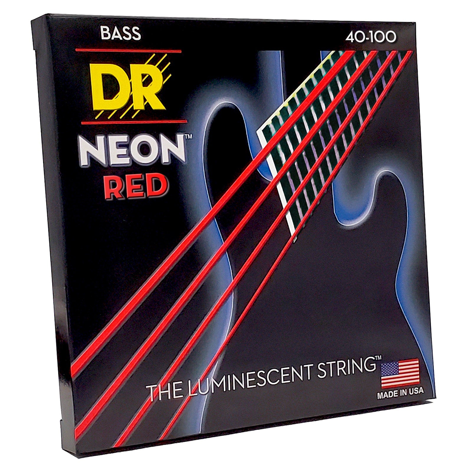DR Strings Hi-Def Neon Red Colored Bass Strings: Light 40-100