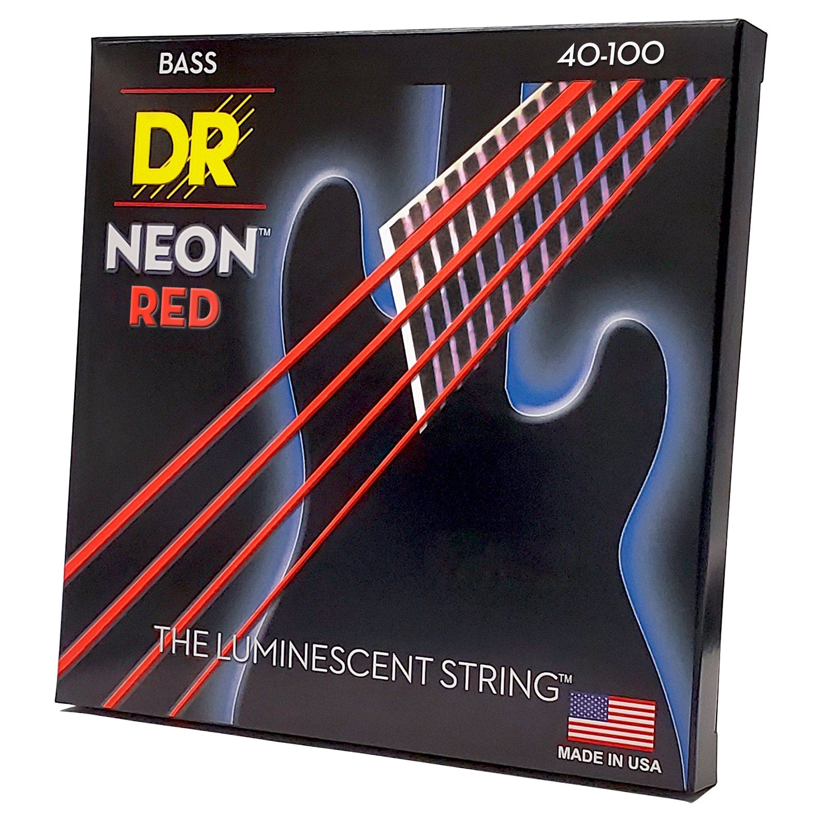 DR Strings Hi-Def Neon Red Colored Bass Strings: Light 40-100