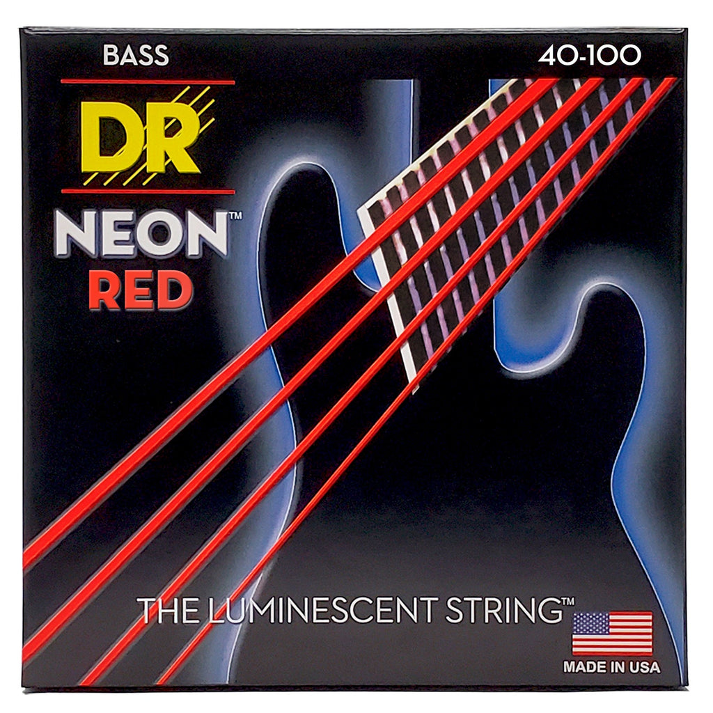 DR Strings Hi-Def Neon Red Colored Bass Strings: Light 40-100