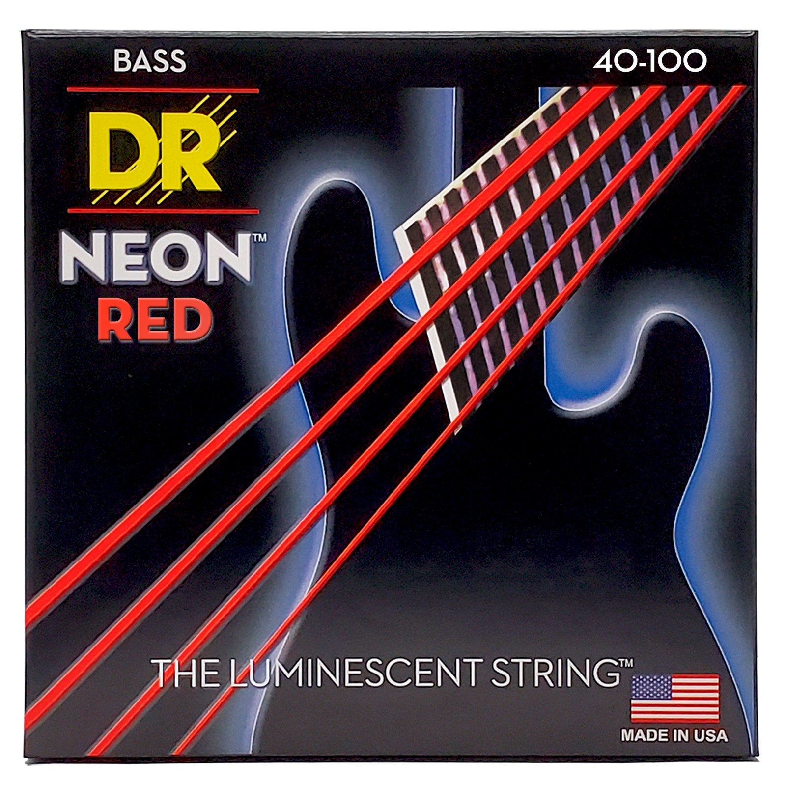 DR Strings Hi-Def Neon Red Colored Bass Strings: Light 40-100