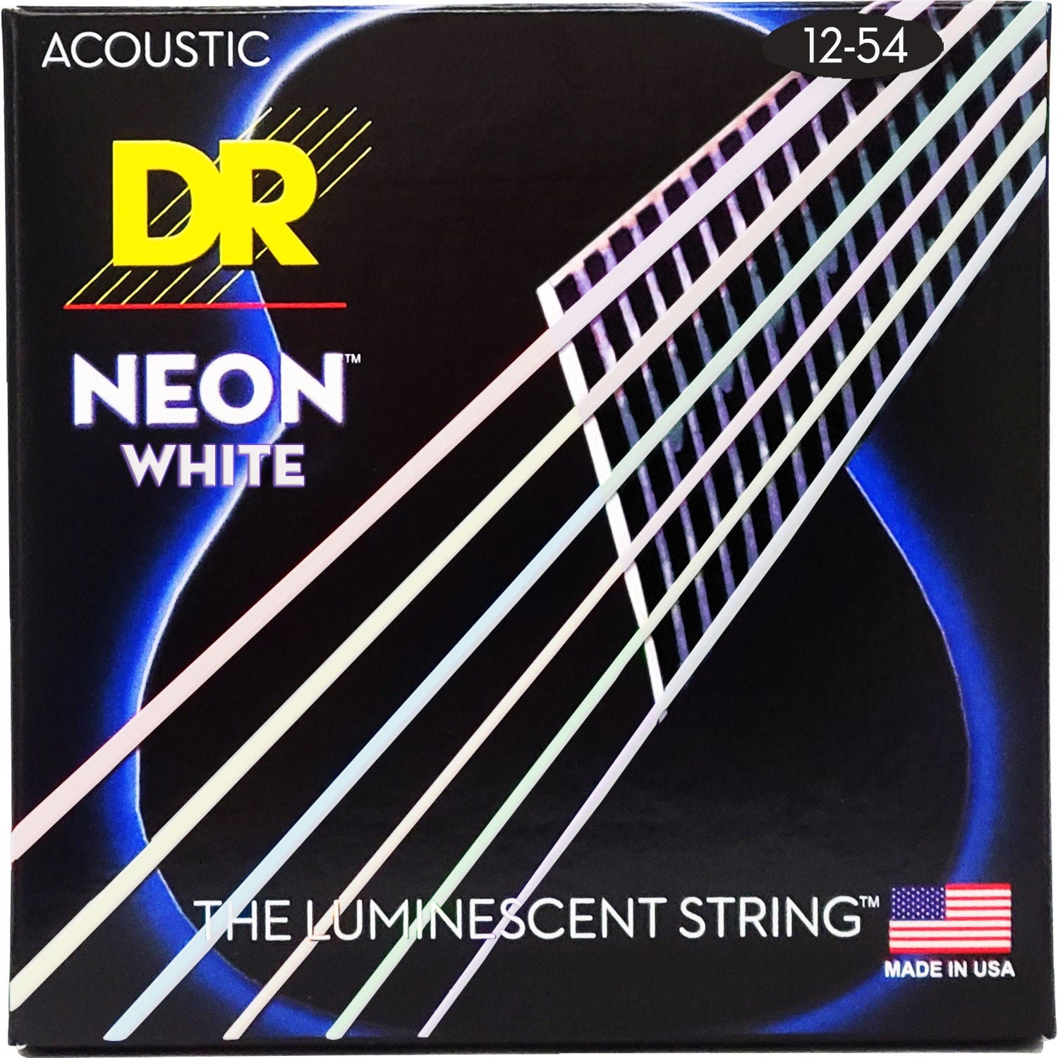 DR Strings Hi-Def Neon White Colored Acoustic Guitar Strings: Light 12-54