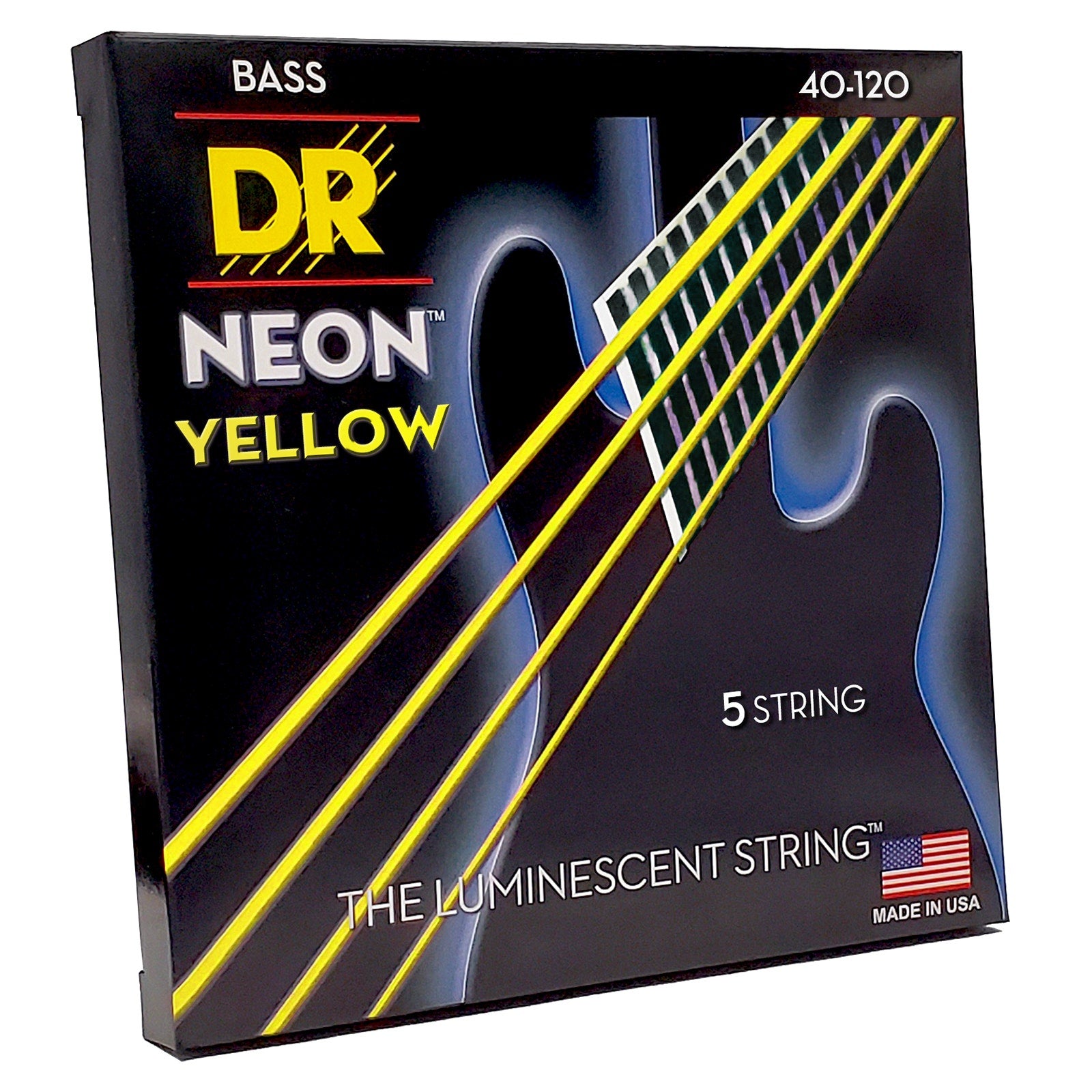 DR Strings Hi-Def Neon Yellow Colored Bass Strings: 5-String Light 40-120