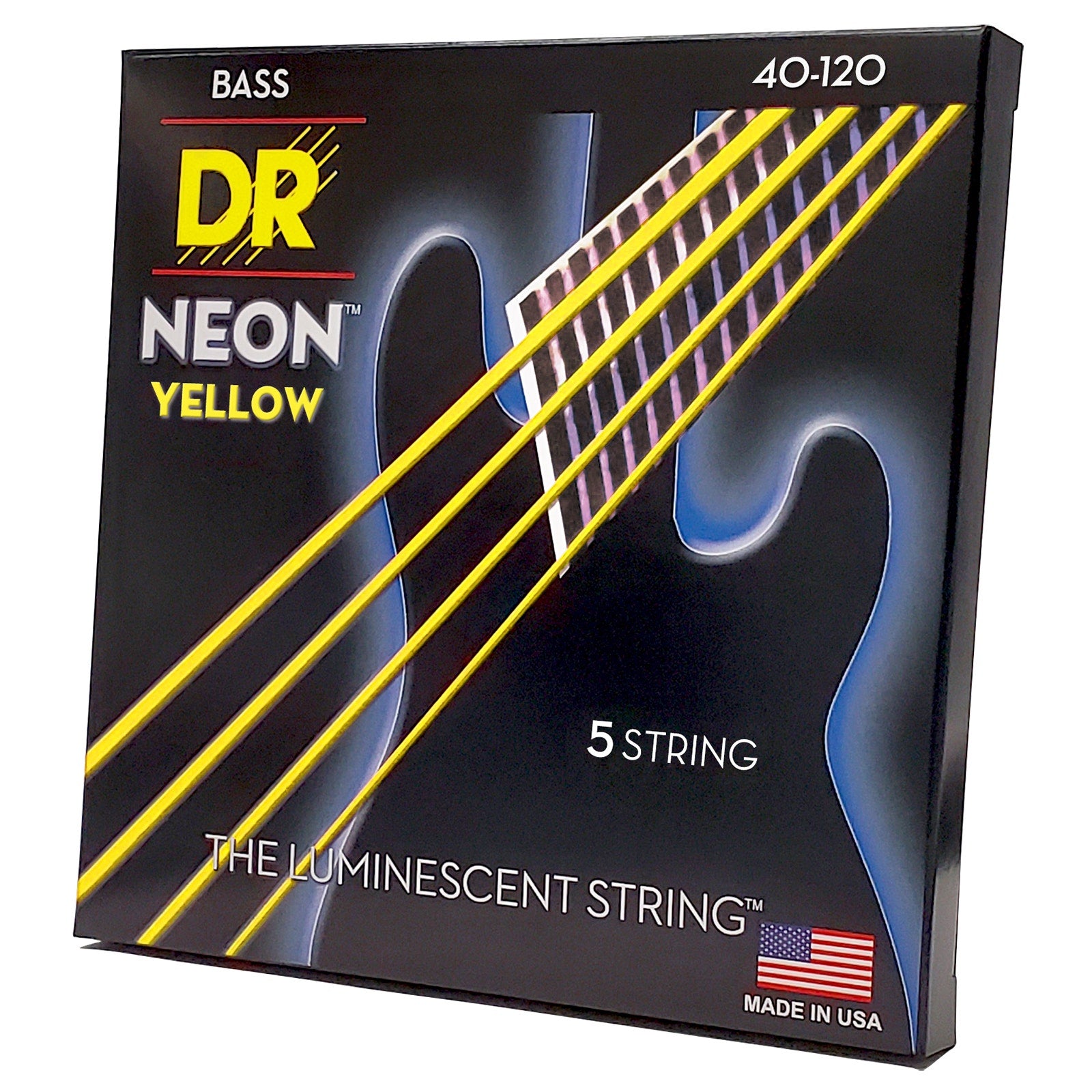 DR Strings Hi-Def Neon Yellow Colored Bass Strings: 5-String Light 40-120