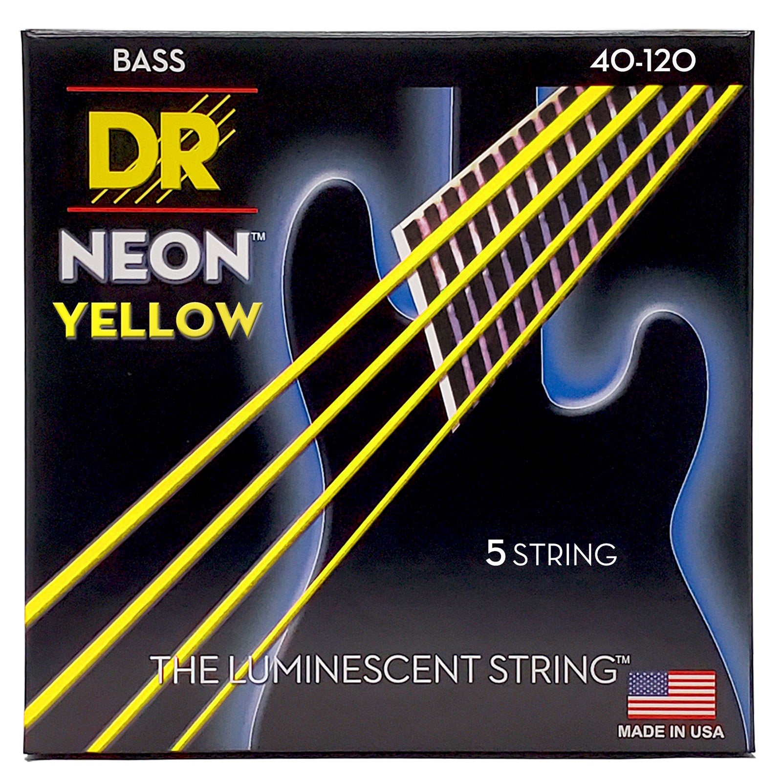 DR Strings Hi-Def Neon Yellow Colored Bass Strings: 5-String Light 40-120