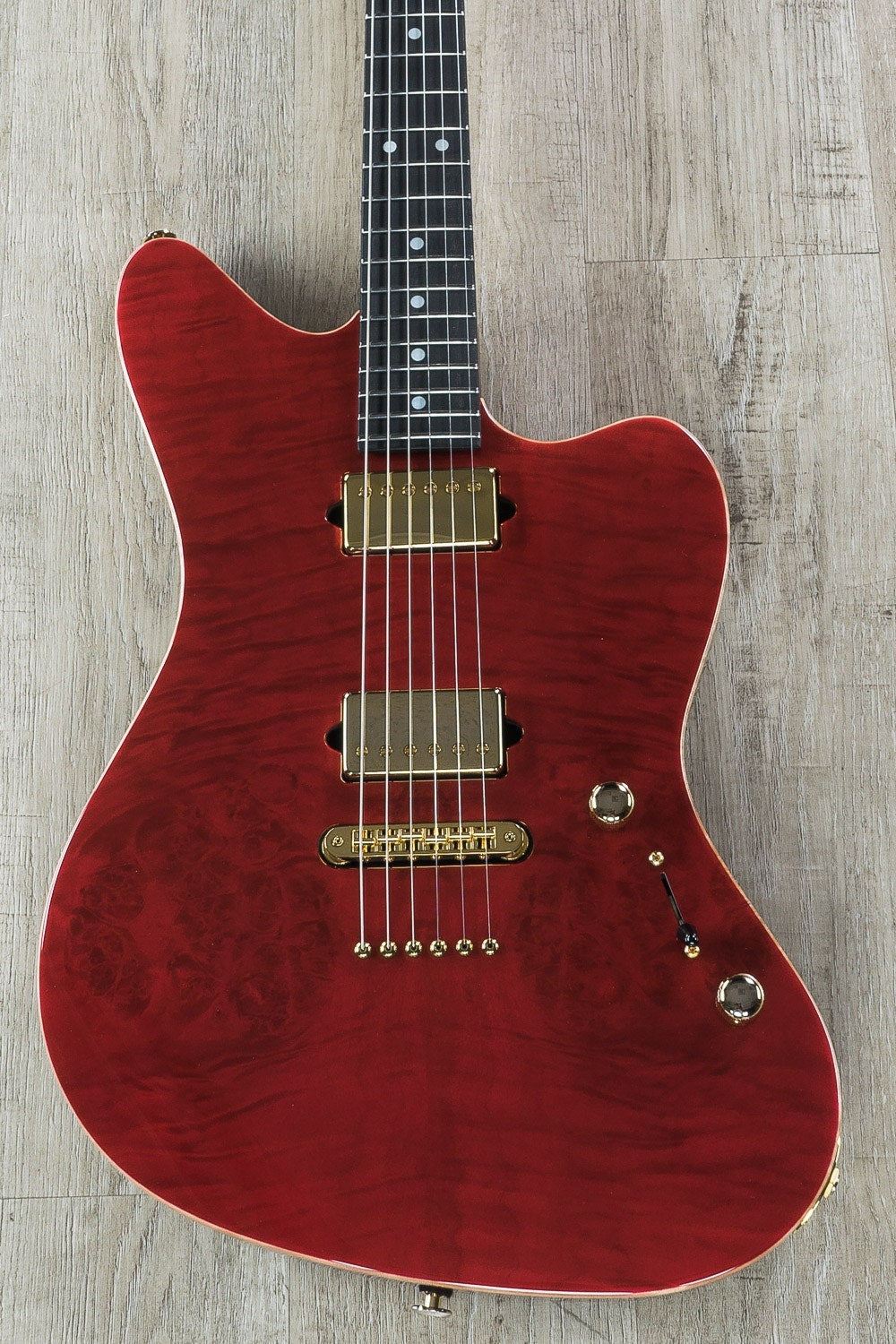 Suhr Classic JM HH Electric Guitar, Ebony Fingerboard, Hard Case - Trans Burgundy