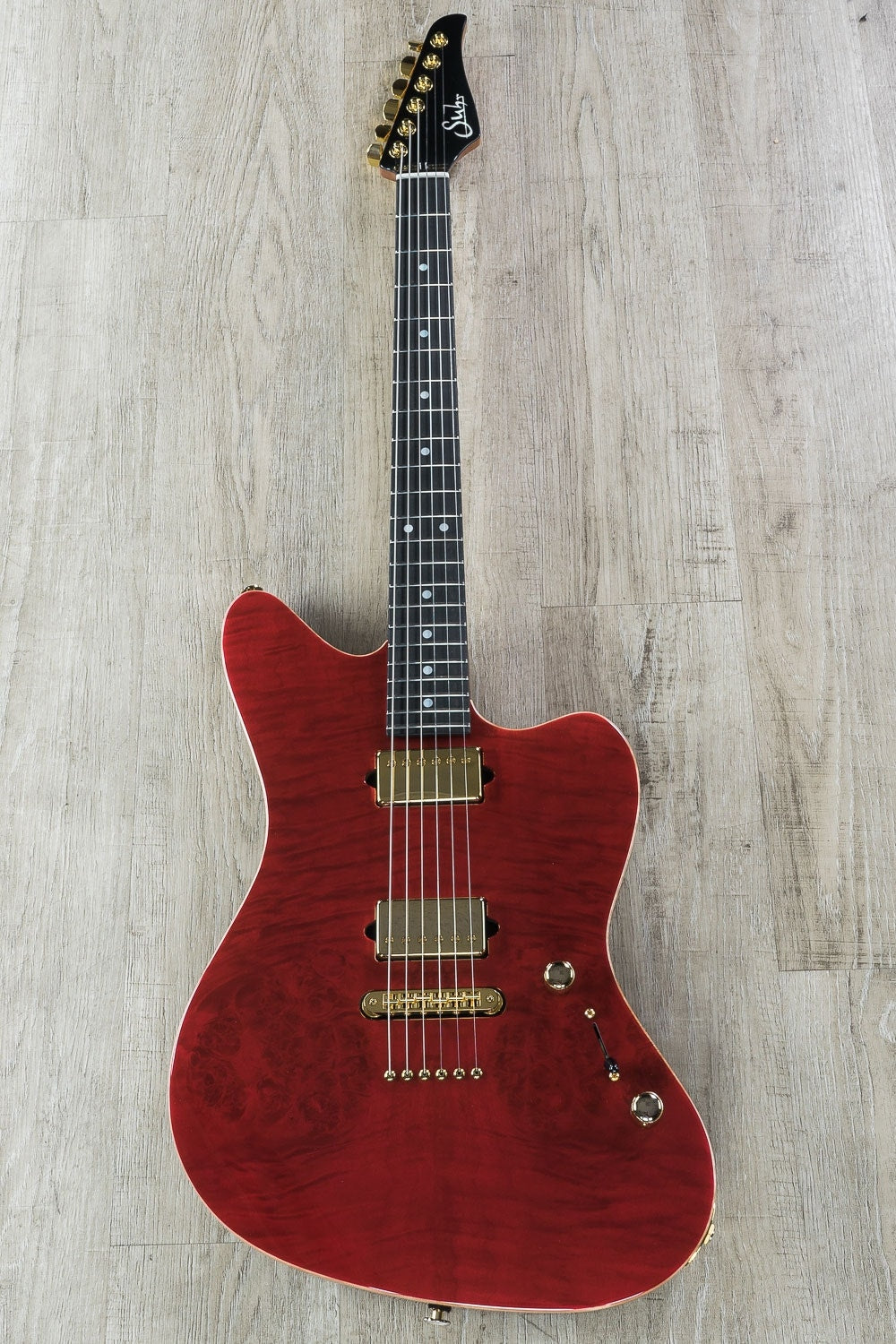 Suhr Classic JM HH Electric Guitar, Ebony Fingerboard, Hard Case - Trans Burgundy