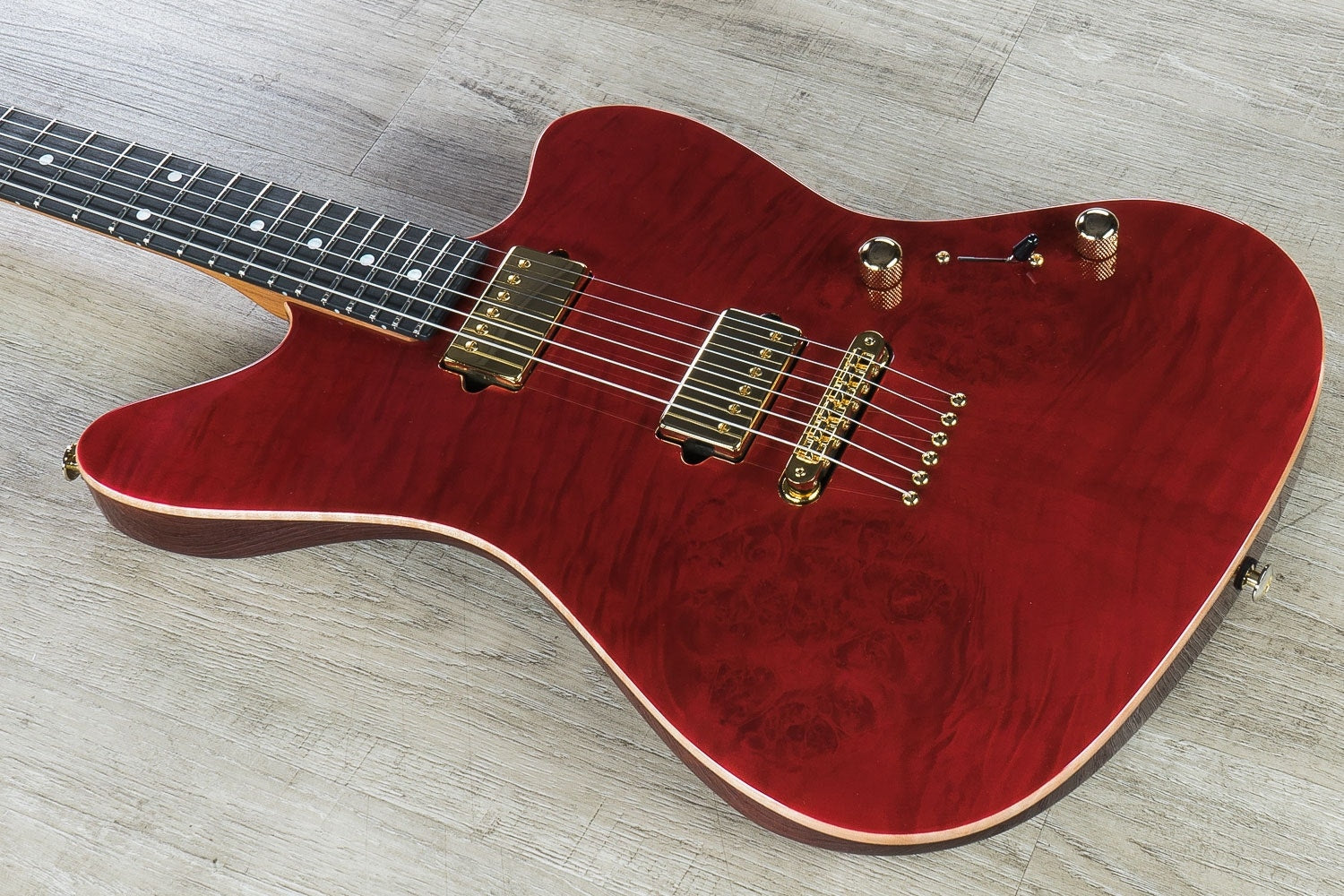 Suhr Classic JM HH Electric Guitar, Ebony Fingerboard, Hard Case - Trans Burgundy