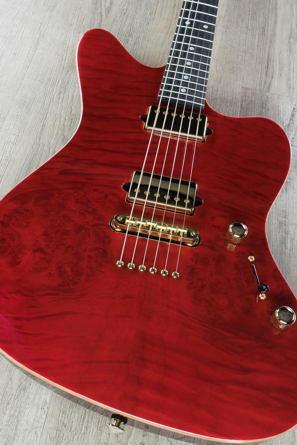 Suhr Classic JM HH Electric Guitar, Ebony Fingerboard, Hard Case - Trans Burgundy