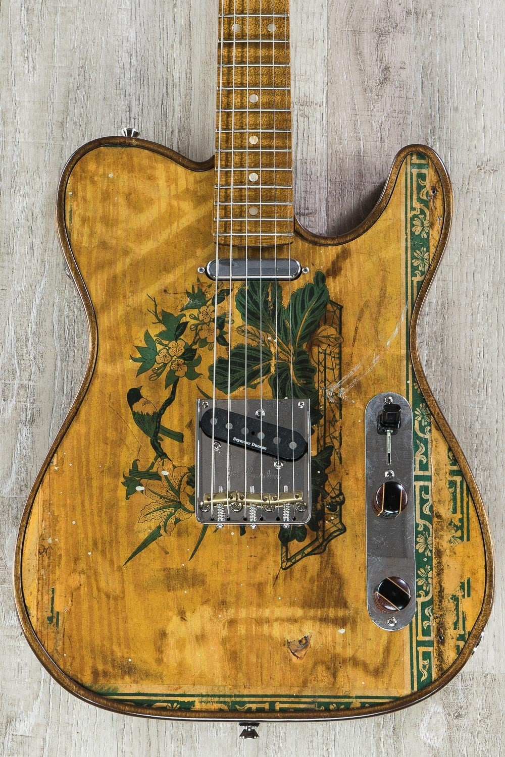 Walla Walla Guitar Company Maverick Pro T-Top Vintage Wood Asian Bird Electric Guitar, Full Chamber Body, Hard Case