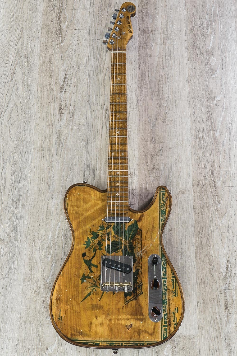 Walla Walla Guitar Company Maverick Pro T-Top Vintage Wood Asian Bird Electric Guitar, Full Chamber Body, Hard Case