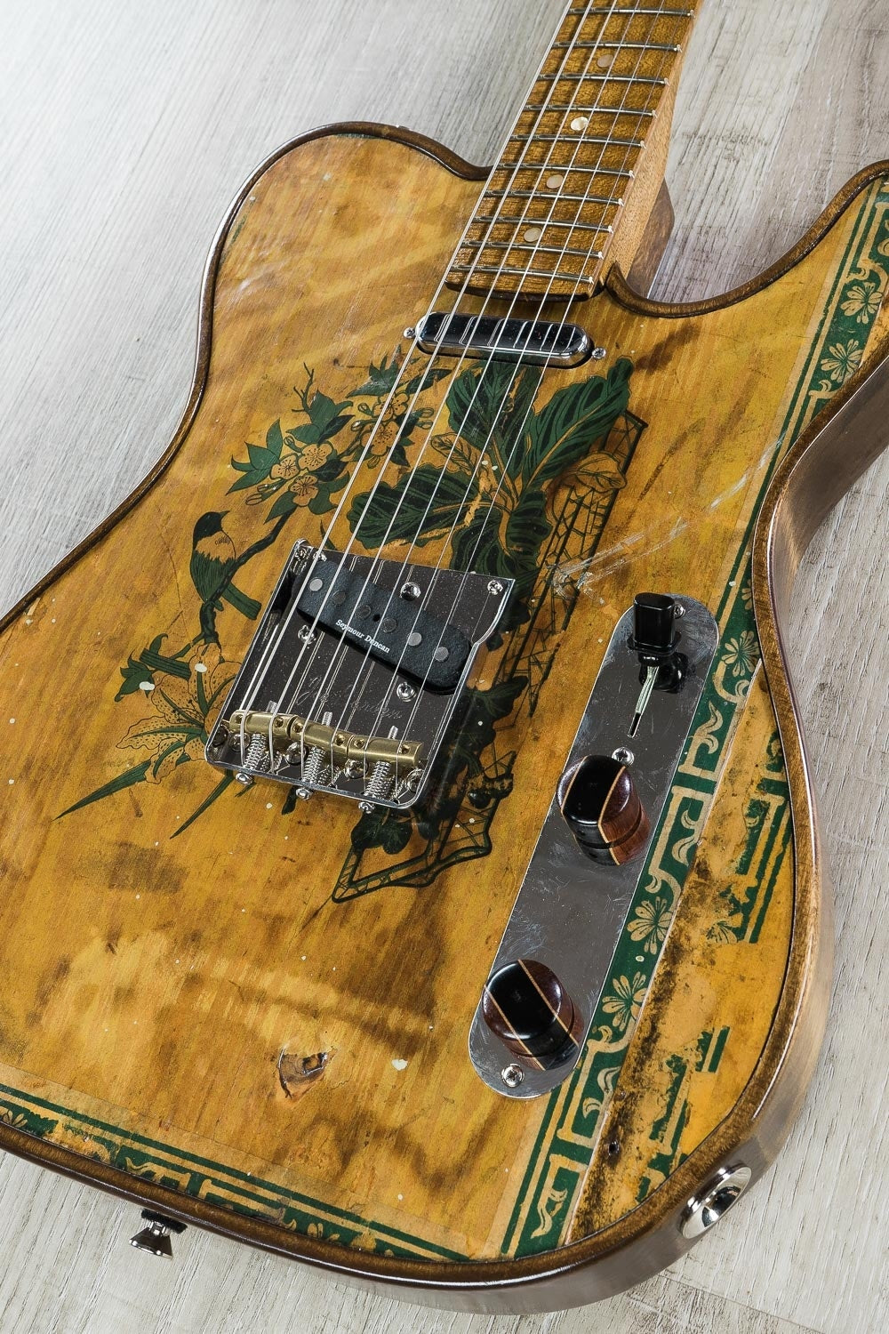 Walla Walla Guitar Company Maverick Pro T-Top Vintage Wood Asian Bird Electric Guitar, Full Chamber Body, Hard Case