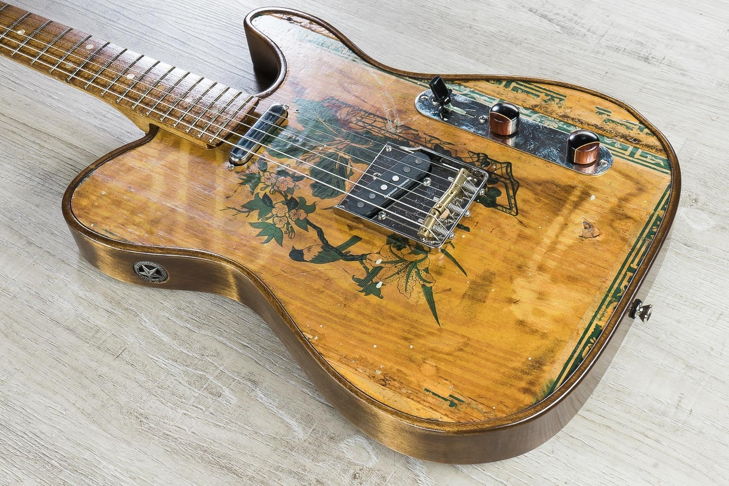 Walla Walla Guitar Company Maverick Pro T-Top Vintage Wood Asian Bird Electric Guitar, Full Chamber Body, Hard Case