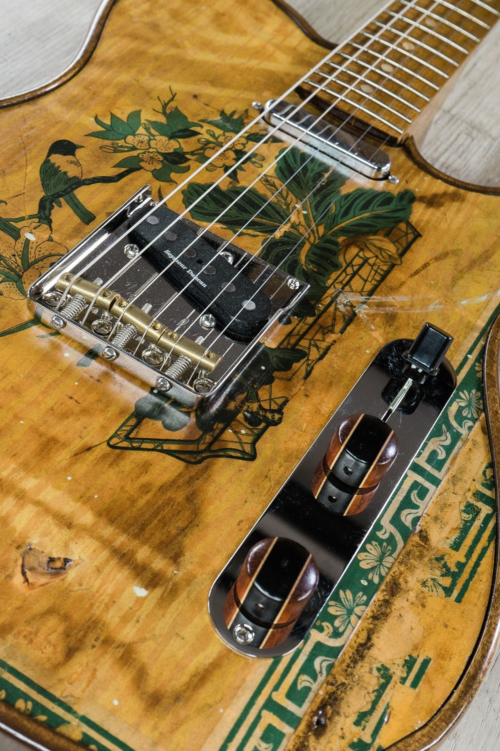 Walla Walla Guitar Company Maverick Pro T-Top Vintage Wood Asian Bird Electric Guitar, Full Chamber Body, Hard Case