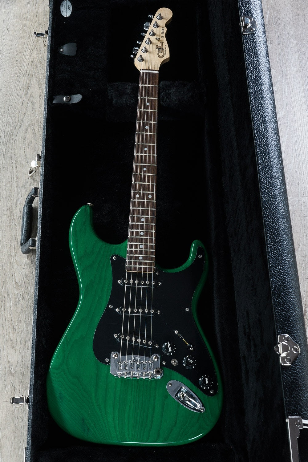 G&L USA S-500 Electric Guitar, Rosewood Fingerboard, Hard Case - Clear Forest Green