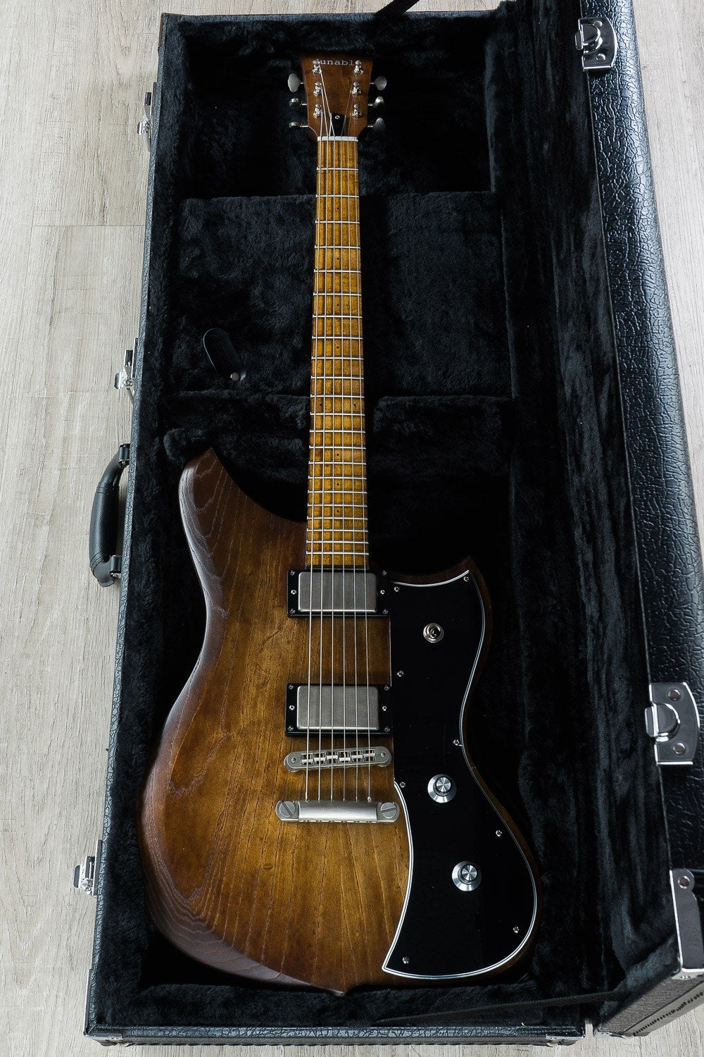 Dunable Guitars Yeti Electric Guitar, Maple Fingerboard, Hard Case - Light Brown/Amber Stain