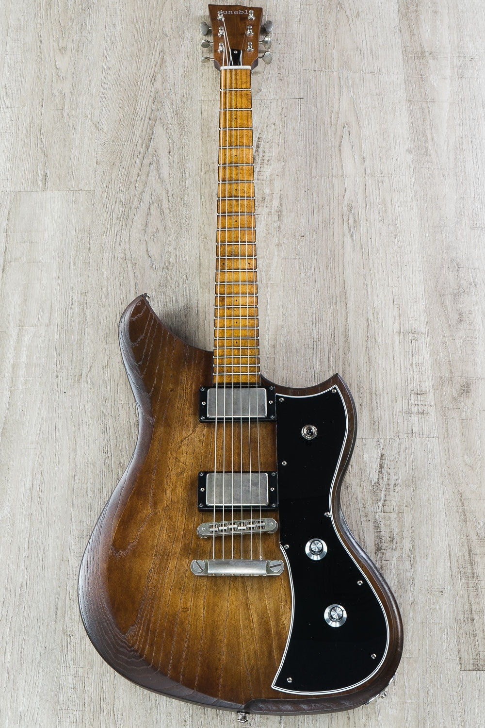 Dunable Guitars Yeti Electric Guitar, Maple Fingerboard, Hard Case - Light Brown/Amber Stain