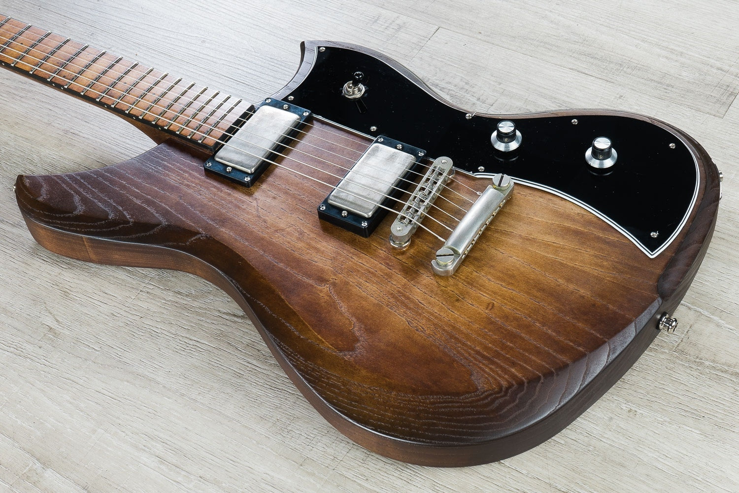 Dunable Guitars Yeti Electric Guitar, Maple Fingerboard, Hard Case - Light Brown/Amber Stain