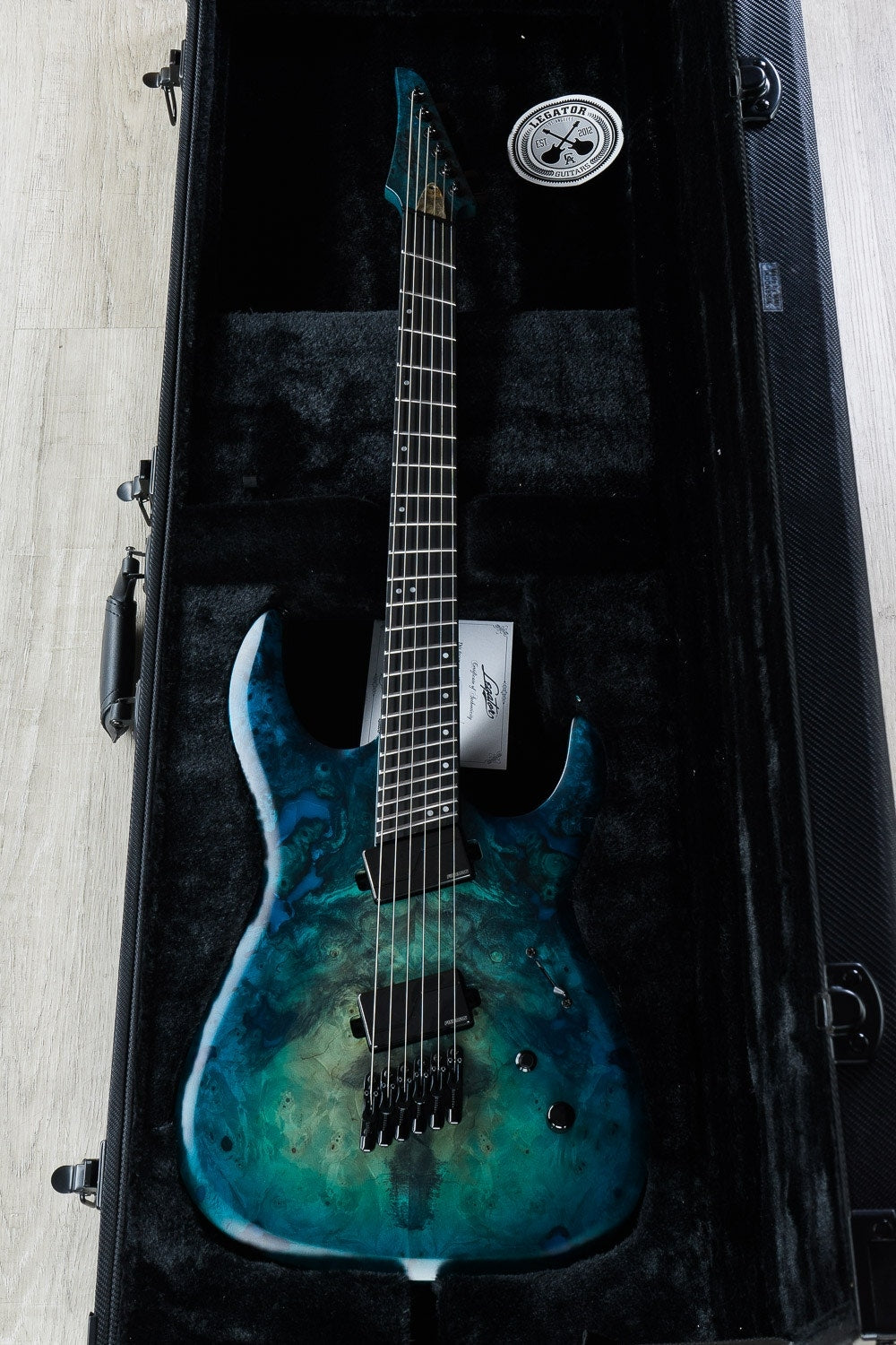 Legator Ninja 400-LE Fanned Fret Limited Edition 6-String Electric Guitar with Hard Case - Satin Blue Buckeye Burl