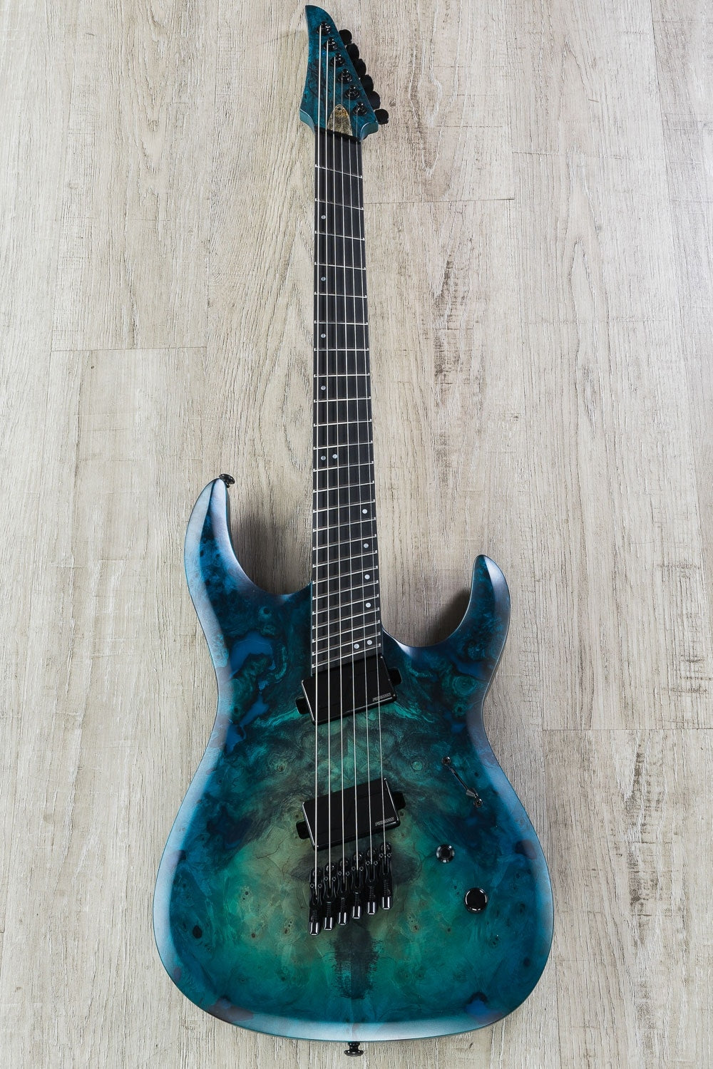 Legator Ninja 400-LE Fanned Fret Limited Edition 6-String Electric Guitar with Hard Case - Satin Blue Buckeye Burl