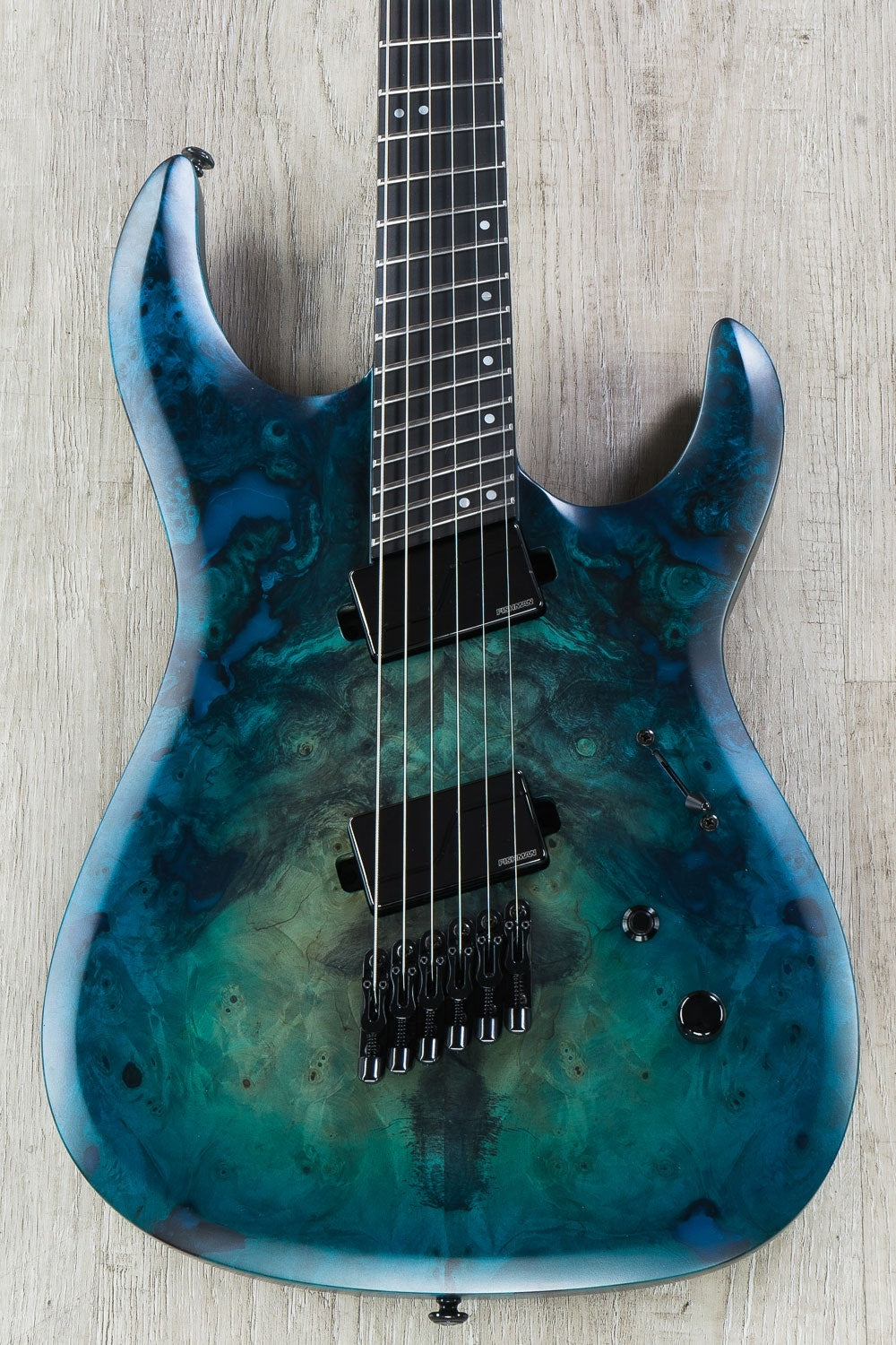 Legator Ninja 400-LE Fanned Fret Limited Edition 6-String Electric Guitar with Hard Case - Satin Blue Buckeye Burl