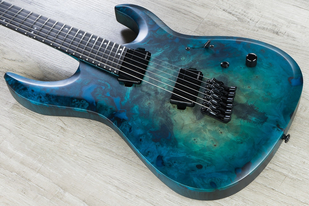 Legator Ninja 400-LE Fanned Fret Limited Edition 6-String Electric Guitar with Hard Case - Satin Blue Buckeye Burl