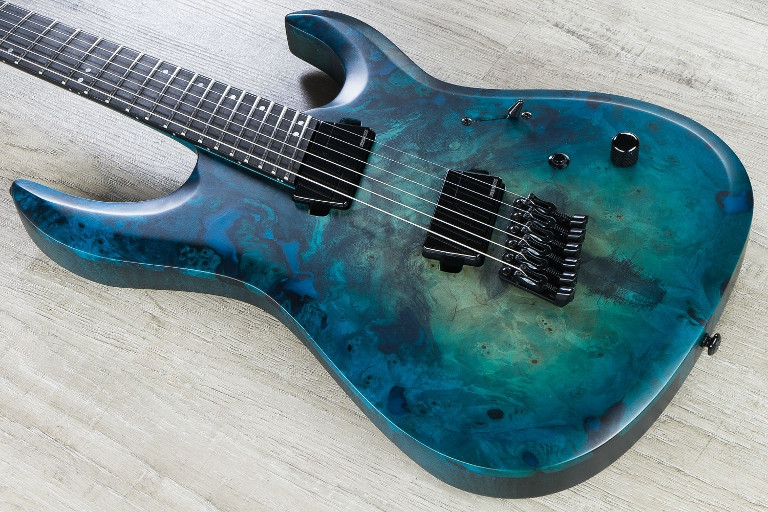 Legator Ninja 400-LE Fanned Fret Limited Edition 6-String Electric Guitar with Hard Case - Satin Blue Buckeye Burl