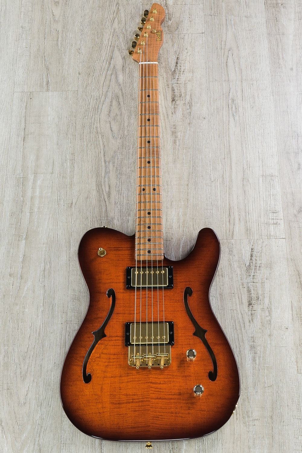 LsL Soledad Deluxe HH Semi-Hollow Electric Guitar, Figured Maple Top - Root Beer Burst