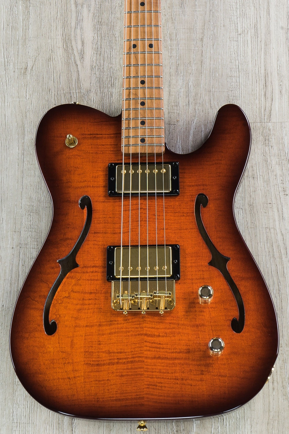 LsL Soledad Deluxe HH Semi-Hollow Electric Guitar, Figured Maple Top - Root Beer Burst