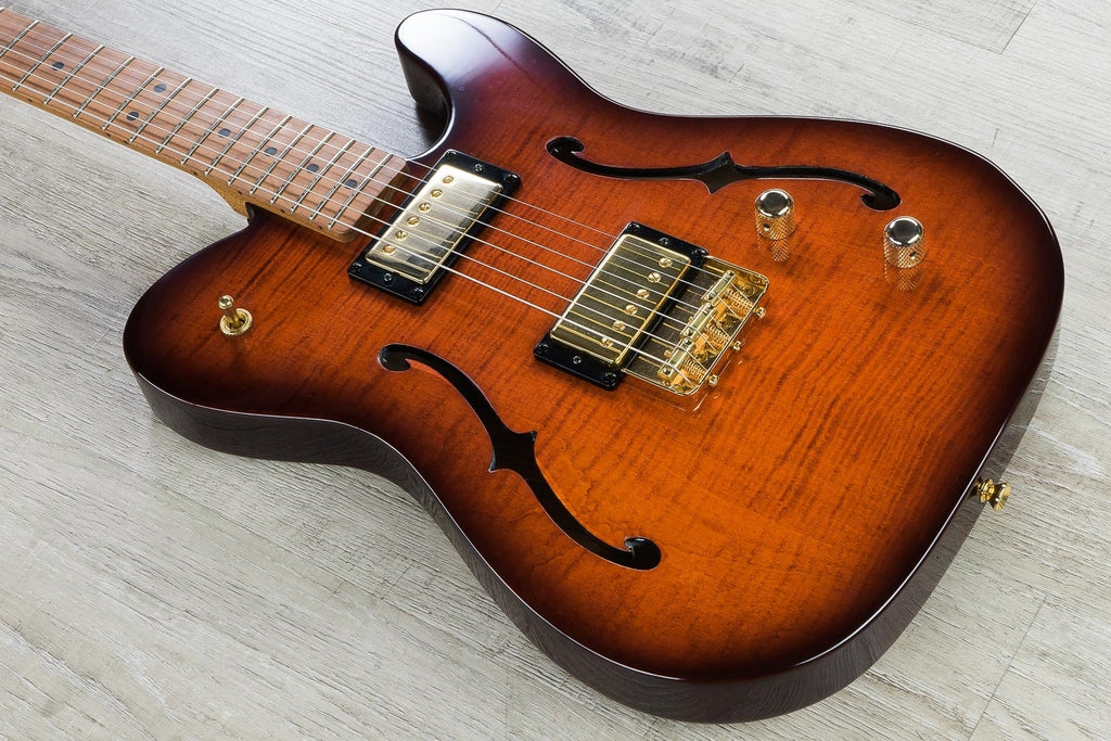 LsL Soledad Deluxe HH Semi-Hollow Electric Guitar, Figured Maple Top - Root Beer Burst